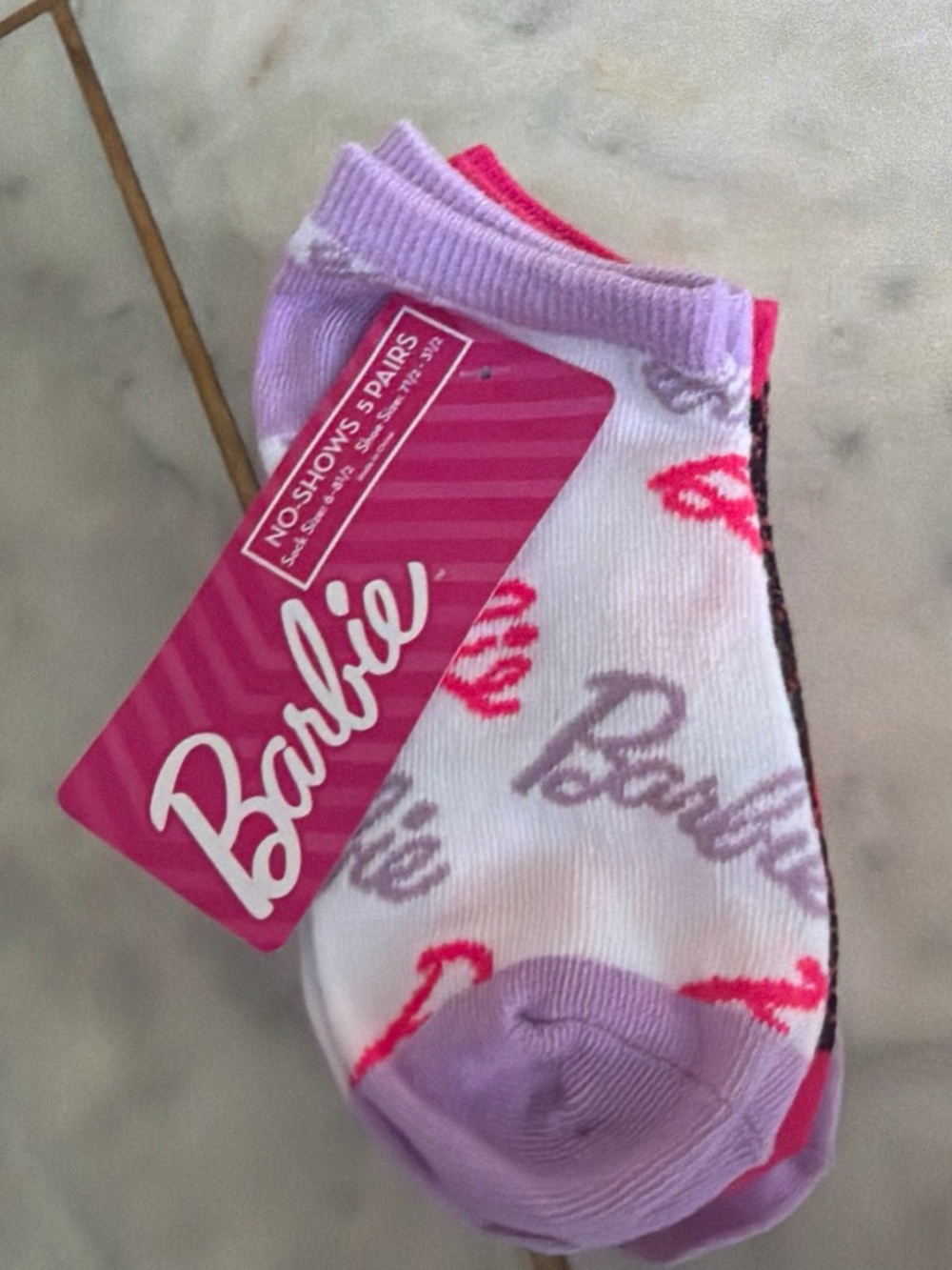 Barbie No-Show Sock 5-Pack in White, Pink & Lavender